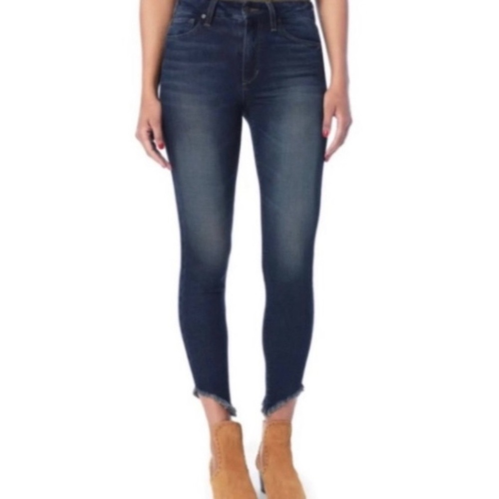 Joe's Hi Rise Honey Curvy Skinny Ankle Raw Hem Washed Blue Jeans 25